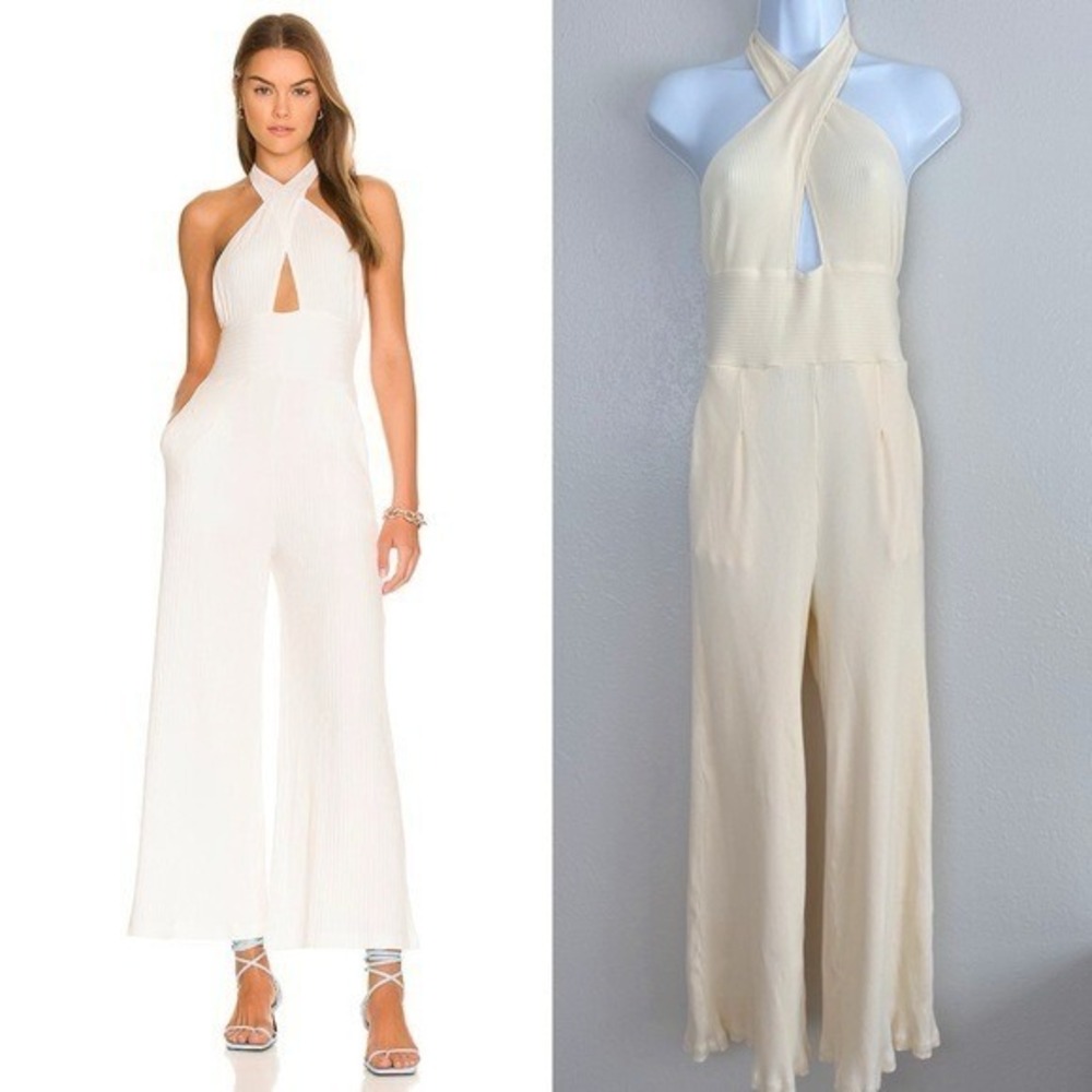 Callahan knitwear cream ribbed Mimi Jumpsuit crop wide leg M